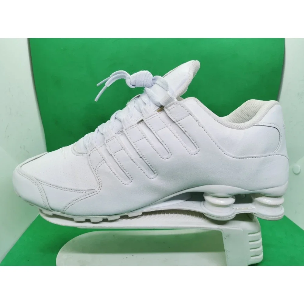 Nike Shox NZ Shoes Mens Sz 10.5 Triple White Leather Athletic Sneaker 378341-128
